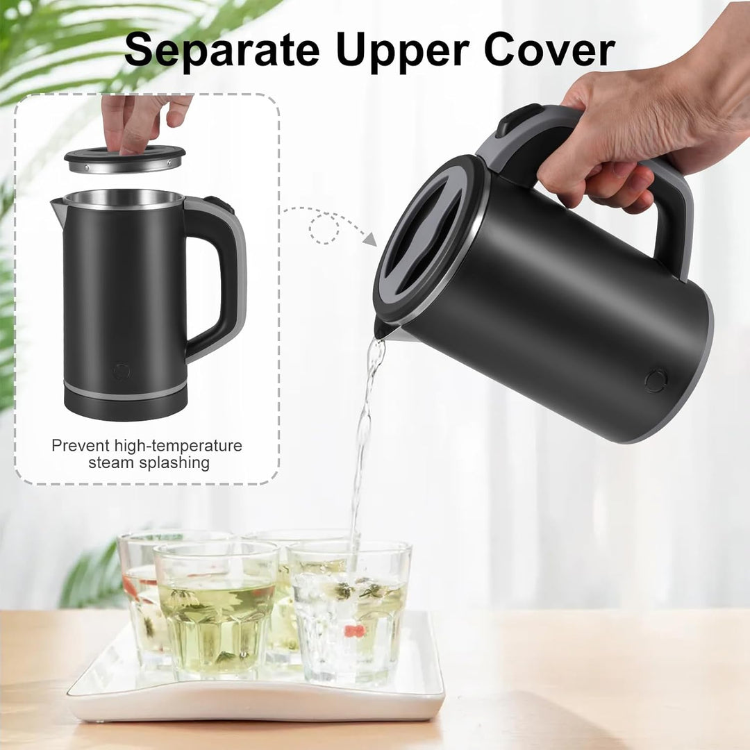 Towwoo 800ML Reisewasserkocher Klein, 600W 5 Minuten Schnelles Kochen Mini Edelstahl Wasserkocher, Ü