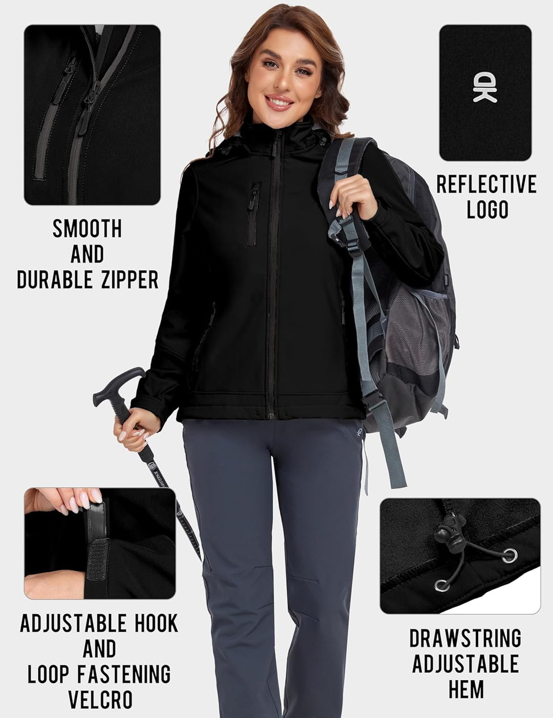 Little Donkey Andy Softshelljacke für Damen mit abnehmbarer Kapuze, Fleecefutter und Wasserabweisend