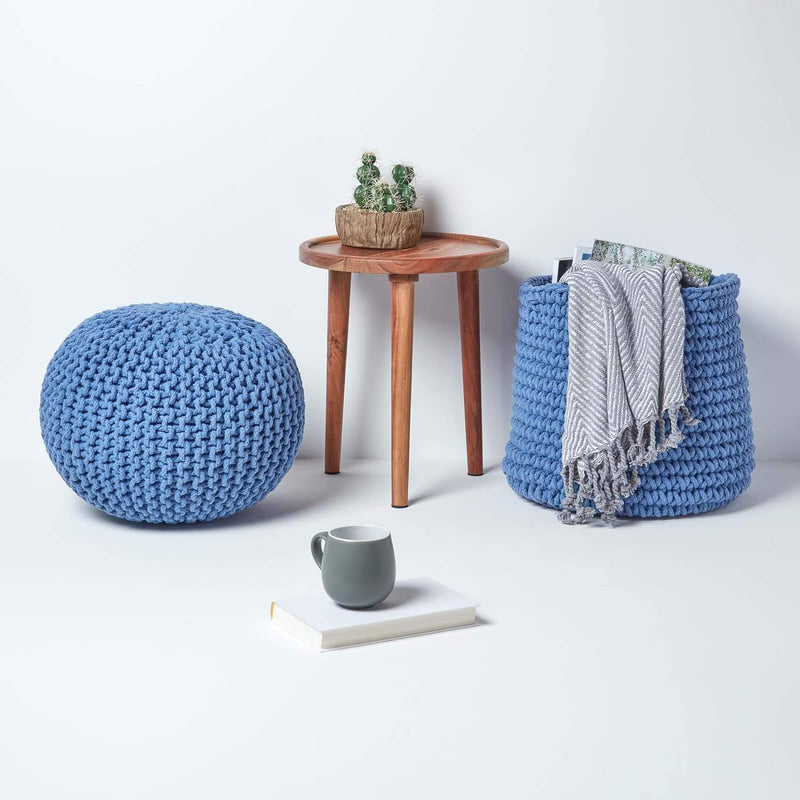 Homescapes Pouf Strickpouf rundes Bodenkissen, Sitzpouf 35 x 40 cm, gepolsterter Sitzhocker, Sitzpuf