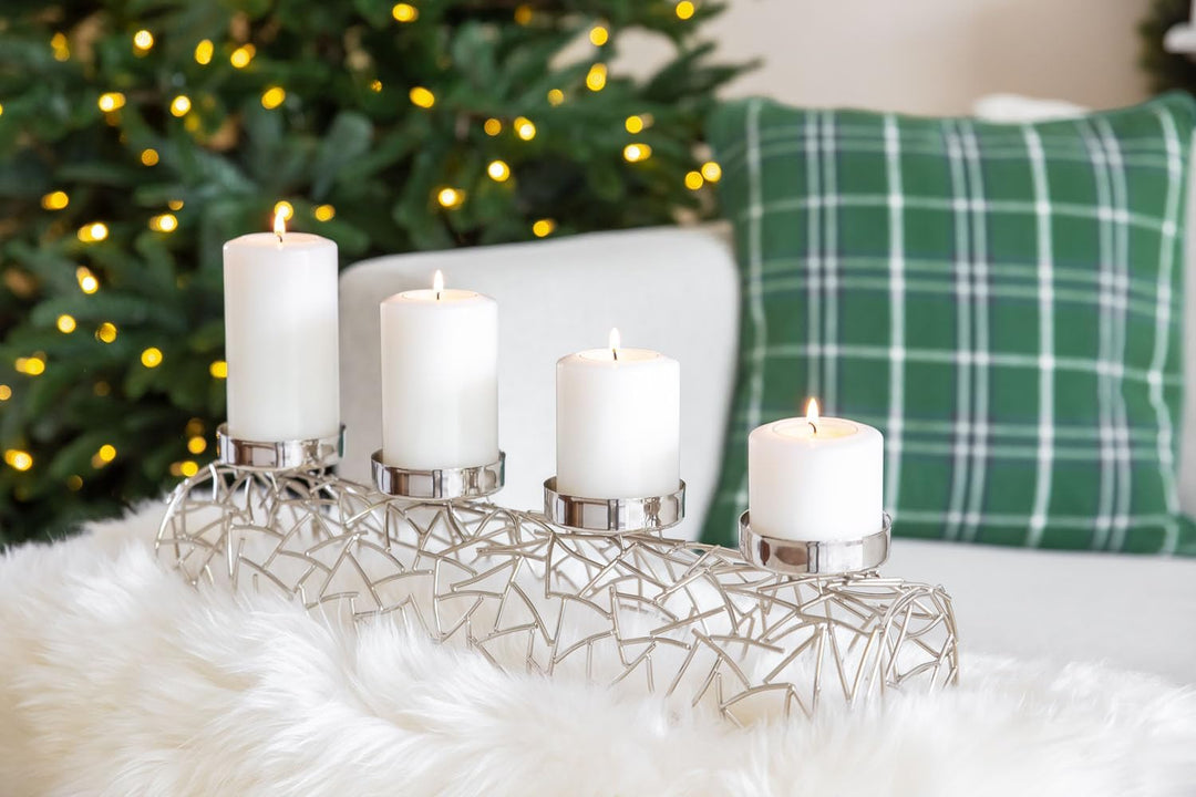 EDZARD Adventskerzenhalter Milano Silber, Messing vernickelt, modernes AST-Design, Länge 44 cm, Adve