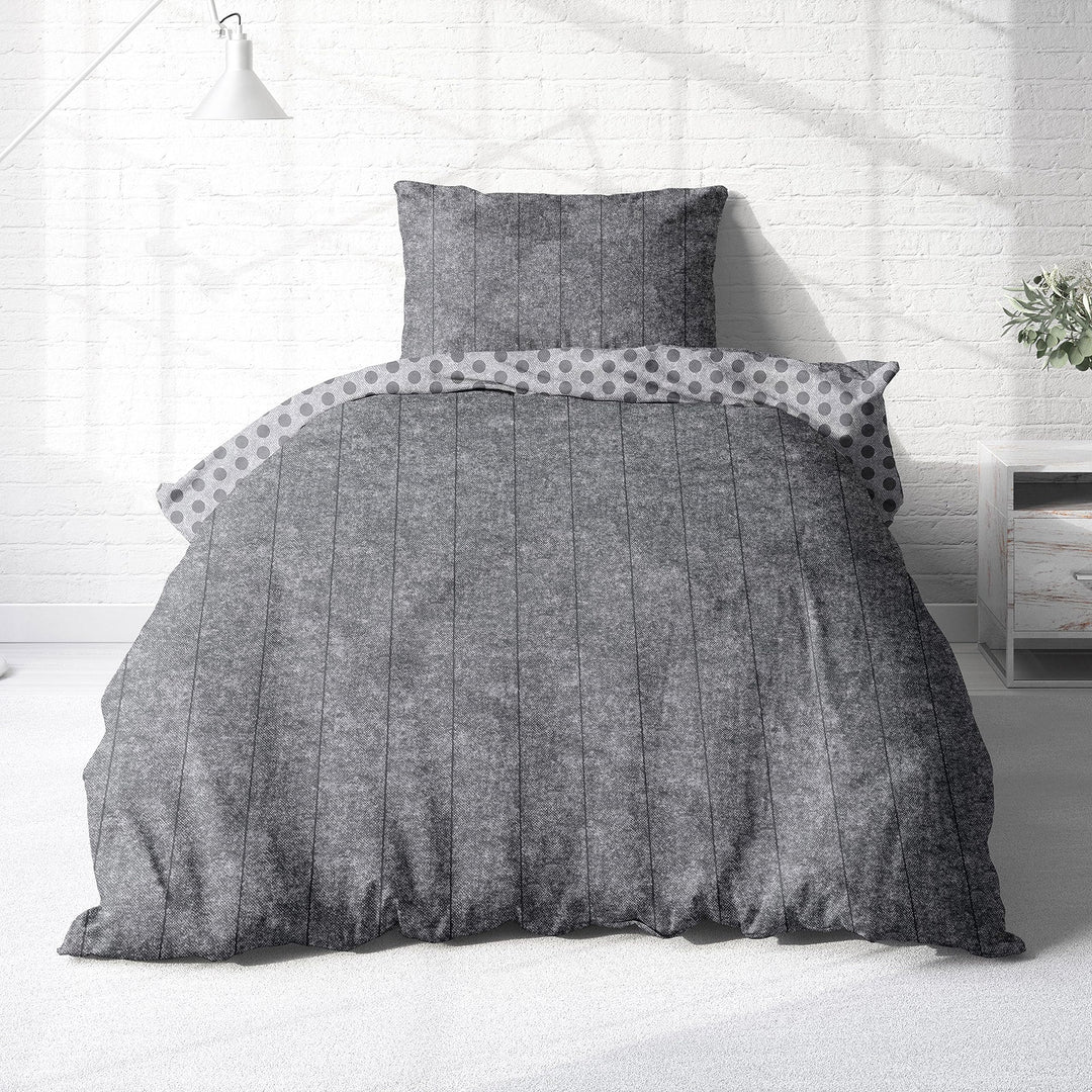 Träumschön Bettwäsche gestreift 155x220 cm - Fein Biber Bettwäsche Punkte - Bettwäsche 155x220 Grau