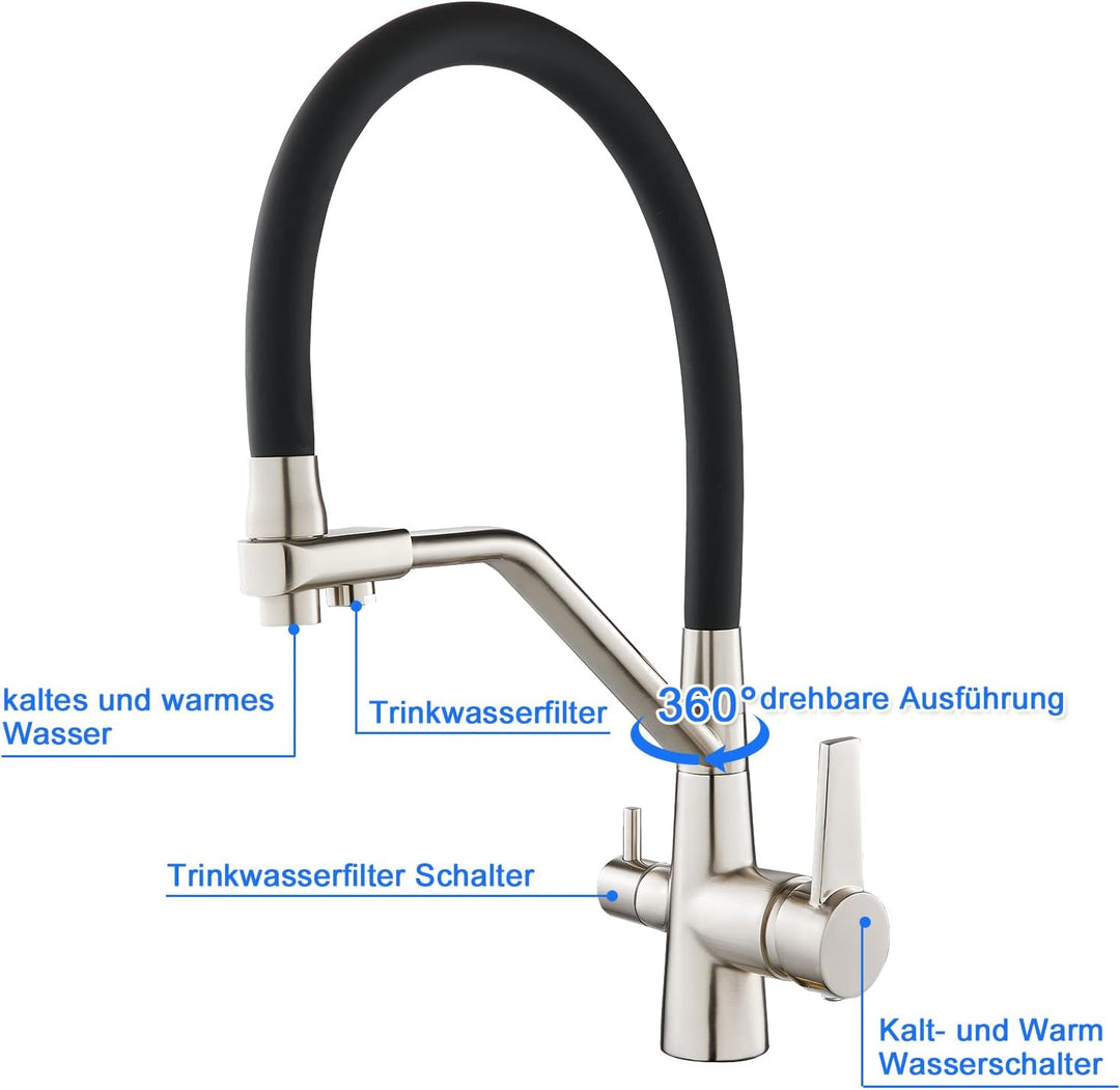 KEOKBON 3 Wege Wasserhahn Küche, 3 in 1 Küchenarmatur Ausziehbar,360° Drehbar Wasserhahn Hochdruck S