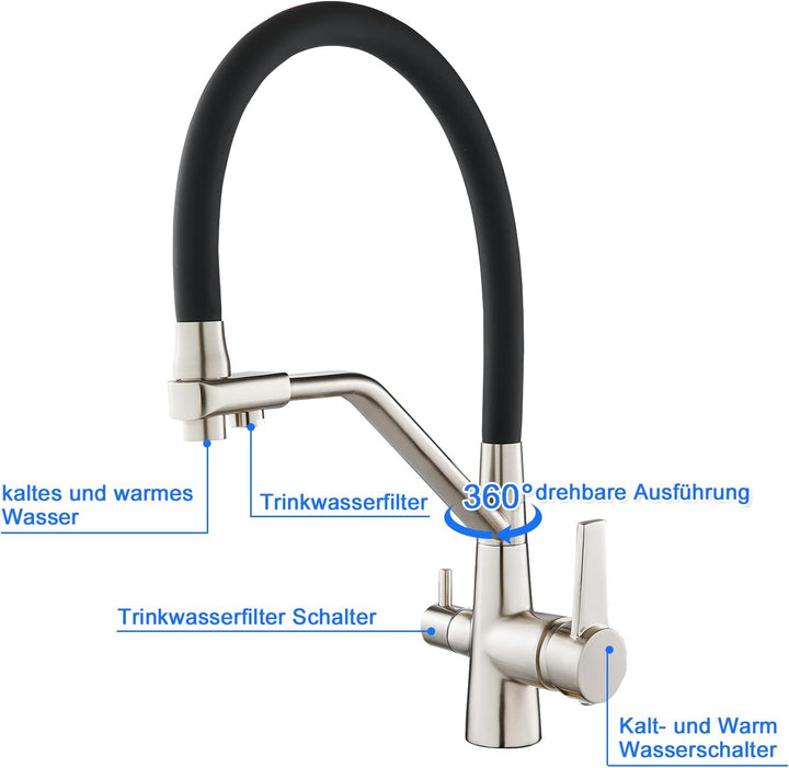 KEOKBON 3 Wege Wasserhahn Küche, 3 in 1 Küchenarmatur Ausziehbar,360° Drehbar Wasserhahn Hochdruck S