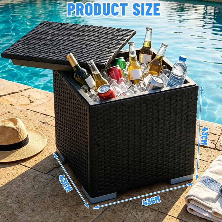 Kühlbox 40L 43x43x43cm – Quadratischer Getränkekühler mit PE Rattan Optik &amp; Doppelwandiger Stahleins