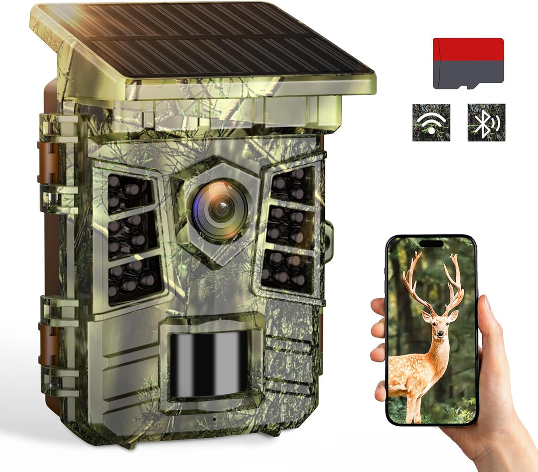 Coolifepro Wildkamera mit Handyübertragung App, 48MP 30FPS Solar WLAN Wildkamera, Wildtierkamera Ein