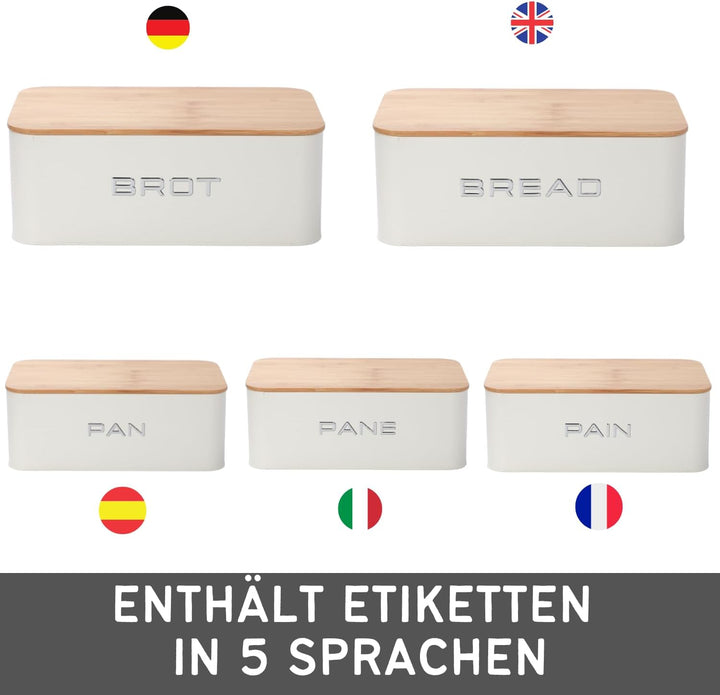 Brotkästen Metall mit Bambusdeckel – Moderne Brotbox Küche – Brot aufbewahren Inkl. Baumwollbeutel –