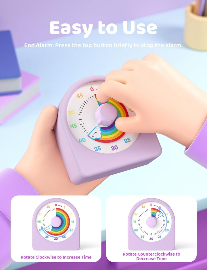 LIORQUE Visueller Timer 60 Minuten Countdown Timer mit Pausenfunktion Lila, Lila