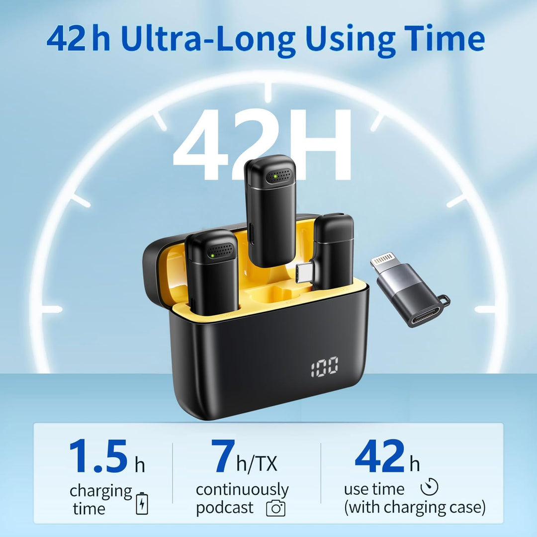 2st. Lavalier Mikrofon Wireless für iPhone iPad Android mit 400mAh Ladekoffer, Plug&Play Handy Mikro
