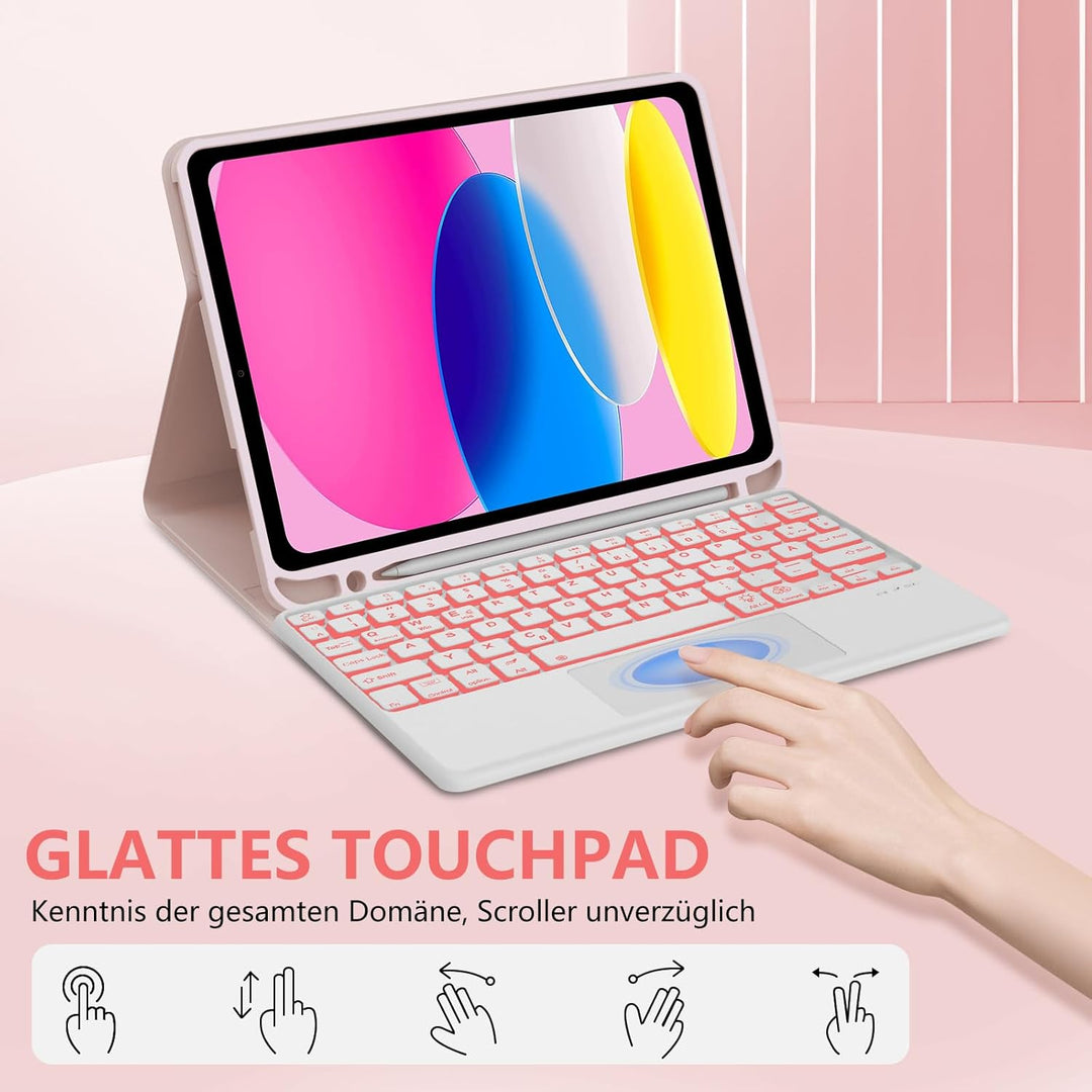 Touchpad Tastatur für iPad 10 2022 10.9 Zoll/11 Generation A16 2025 11 Zoll, Hülle Beleuchtete Bluet