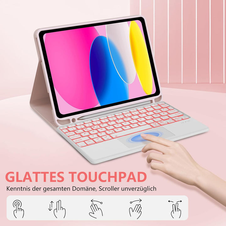 Touchpad Tastatur für iPad 10 2022 10.9 Zoll/11 Generation A16 2025 11 Zoll, Hülle Beleuchtete Bluet