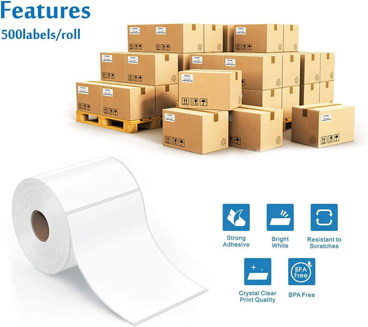 Phomemo 4"x6" Thermal Direct Shipping Etikett,500 Stk 4x6 selbstklebendes Thermo-Versandetikettenpap