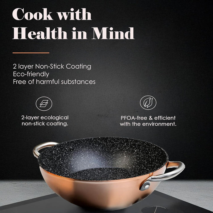 WECOOK! Professional Niedrige Kochtopf 24 cm Induktion, Ökologischer Antihaft-Stein ohne PFOA, Gesch
