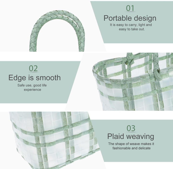 BESTonZON Korb Tasche Geflochten Mit Henkel Transparenter Jelly Bag Einkaufskorb 30X1X30Cm Leichte H