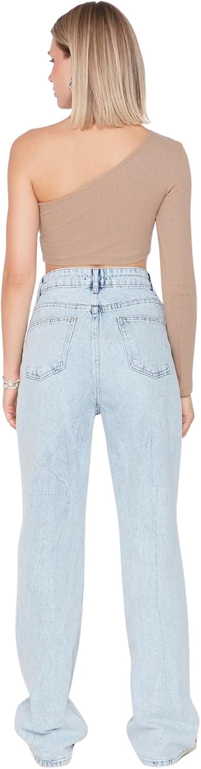 TRENDYOL Damen Herren Hoher Bund Wide Leg Jeans 32 Light Blue, 32 Light Blue