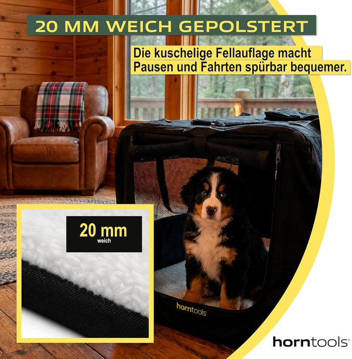 HORNTOOLS Faltbare Hundebox - Hundetransportbox mit Netzfenstern, Abnehmbarer Matte - Atmungsaktive