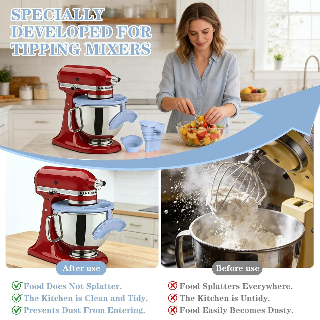 Mixer Mehl Trichter Spritzschutz Kompatibel mit KitchenAid 3-in-1 Standmixer Zubehör mit faltbarem M