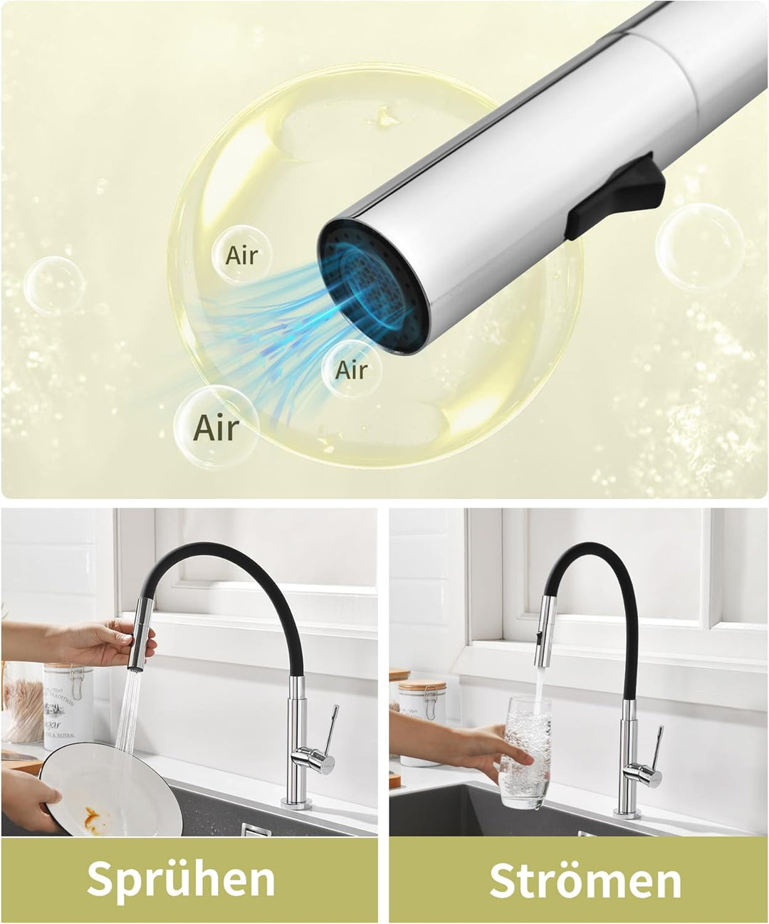 Wasserhahn Küche Mit 2 Wasserstrahlarten,Küchenamatur mit Flexibler Auslauf mit 2 Strahlarten,Mischb