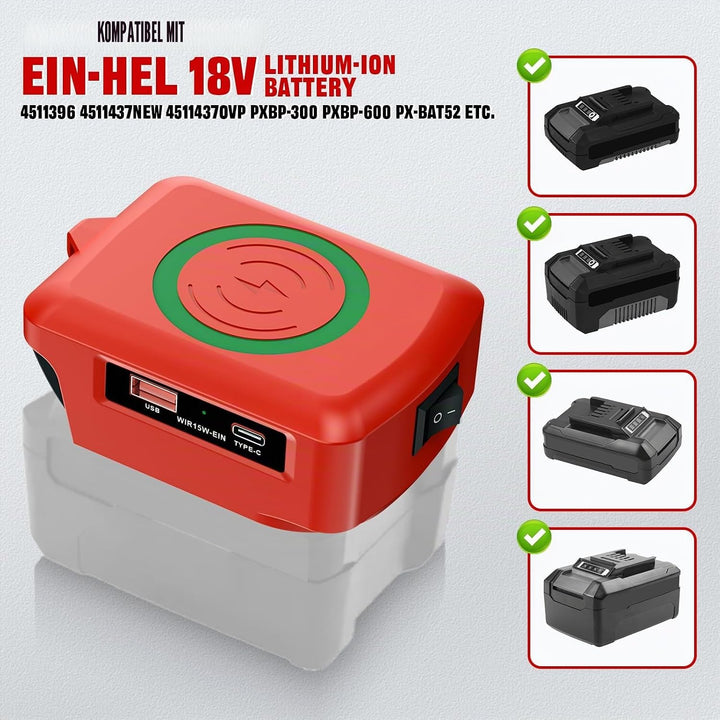 Wireless Für Einhell Akku USB Ladegerät Adapter, Kabelloses Tragbares Ladegerät Für Einhell 18v, USB
