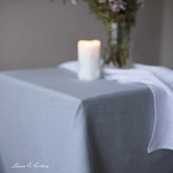 Linen &amp; Cotton Tischdecke Stoff Tischtuch Tischwäsche Hygge -100% Leinen, Hellblau/Blau (100 x 140 c