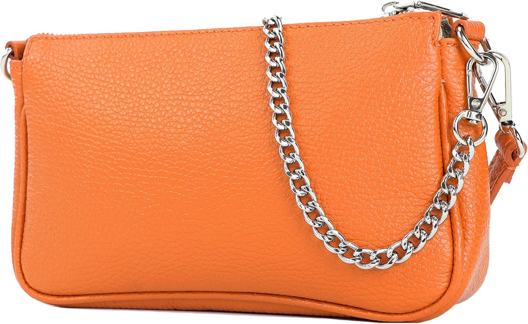 modamoda de - T237 - Umhängetasche Klein Small aus ital. Leder Orange, Orange