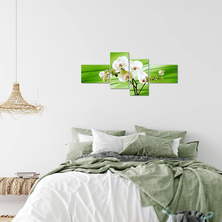 Runa Art Bild Modern Blumen Orchidee - Made in Germany - Wandbilder Abstrakt Grün 4 Teilig 202042c
