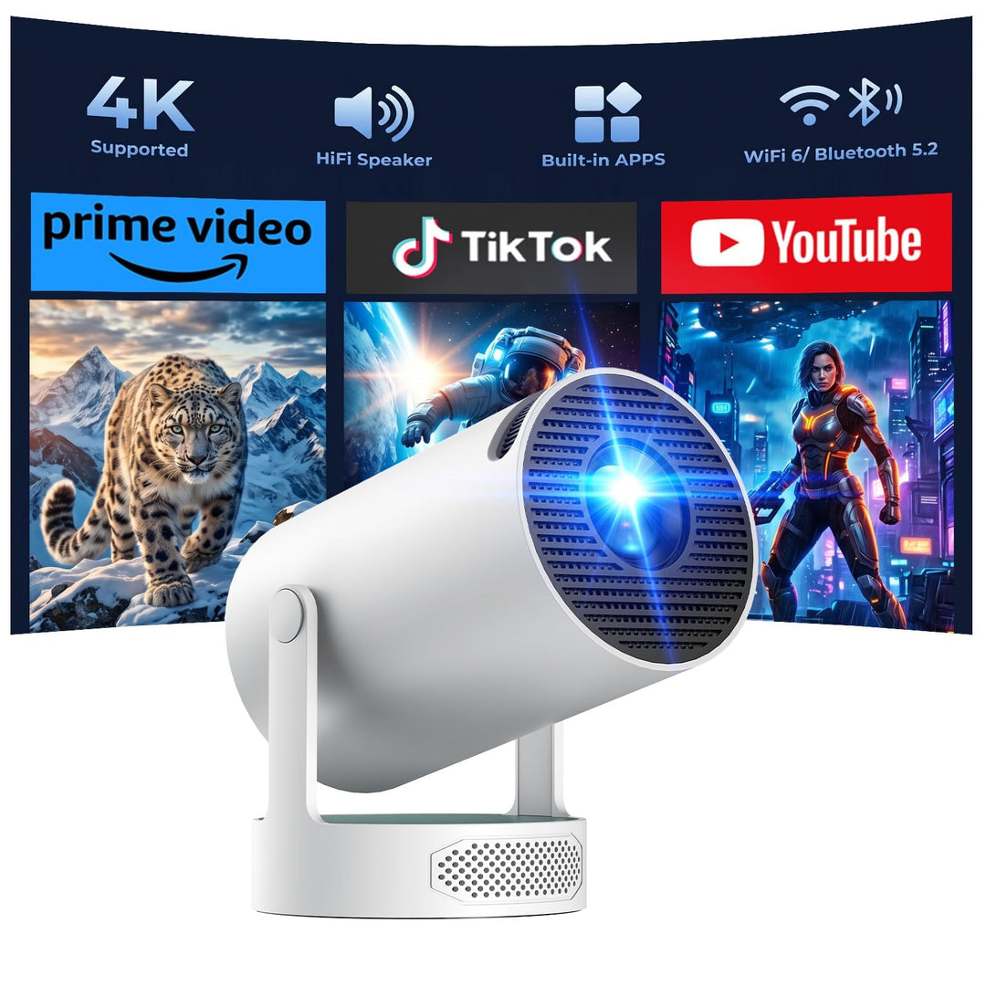 Mini Beamer mit Lautsprecher, Projector unterstützen 1080P 4K, Auto Keystone WiFi6 Tragbarer Beamers