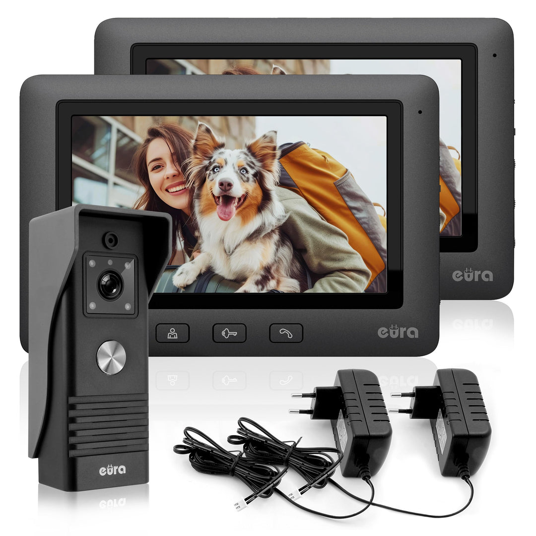 Eura VDP-45A3 Alpha Video-Türsprechanlage Gegensprechanlage 4 Draht, 7-Zoll-Farbmonitor, Schwarz, 2