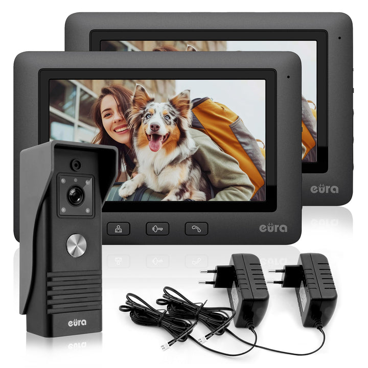 Eura VDP-45A3 Alpha Video-Türsprechanlage Gegensprechanlage 4 Draht, 7-Zoll-Farbmonitor, Schwarz, 2