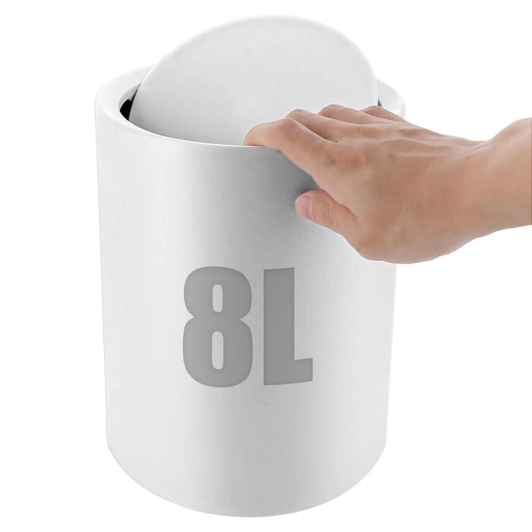 Mülleimer Bad Weiss 8L, BPA-frei Kosmetikeimer Weiss, Kunststoff Kosmetikmülleimer Schwingdeckel, Ro