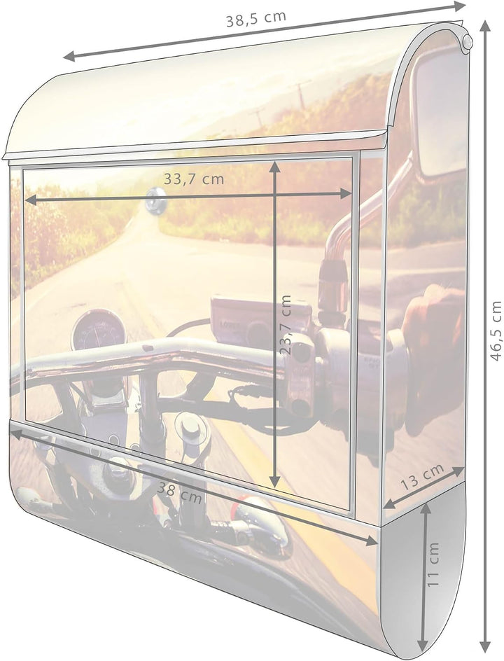 banjado® Design Briefkasten mit Motiv Easy Rider 39x47x14cm &amp; 2 Schlüssel - Briefkasten Stahl Silber