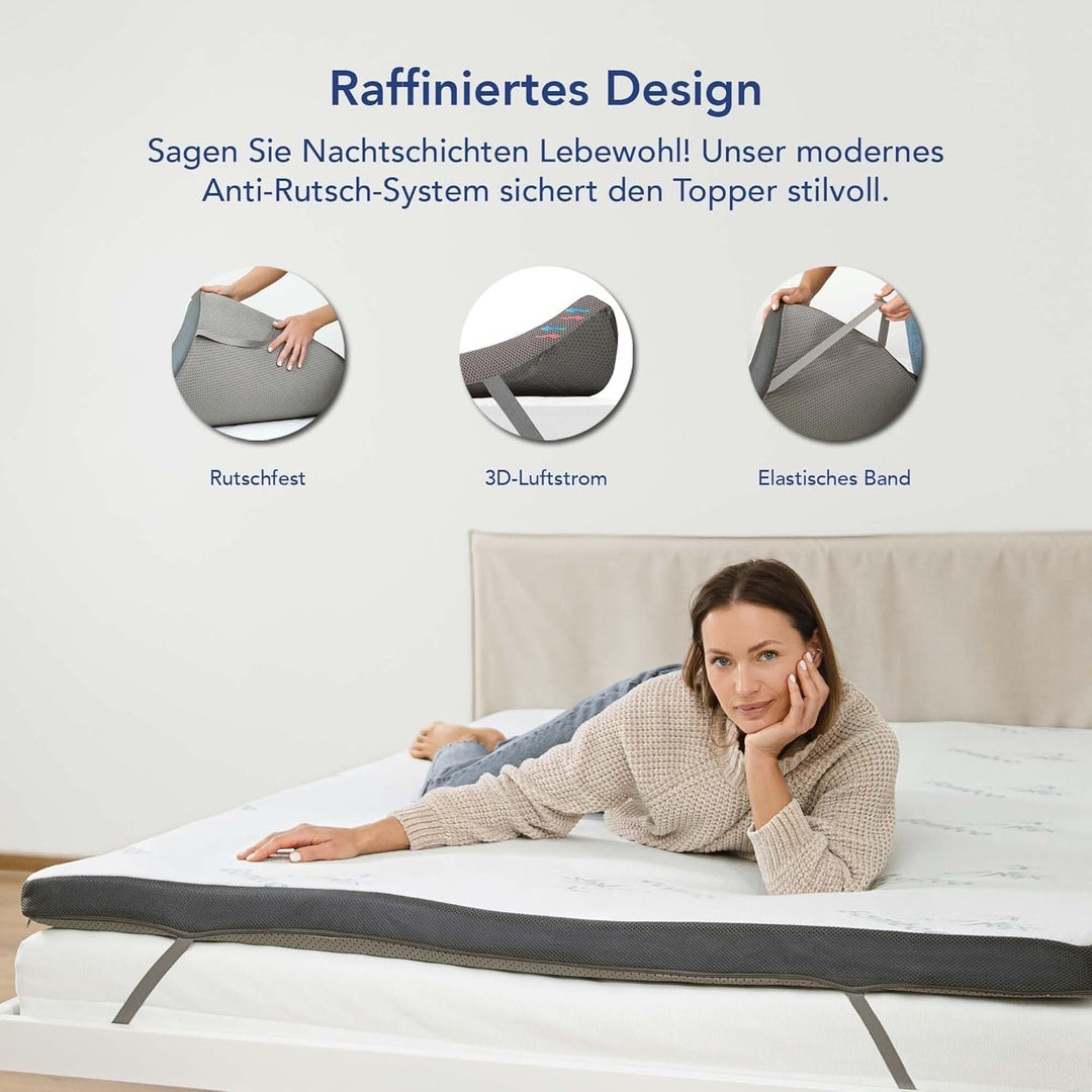 MKS.® Gel-Memory-Schaum Topper 80x200 cm H3, 7 cm Matratzentopper, atmungsaktive Komfortauflage mit