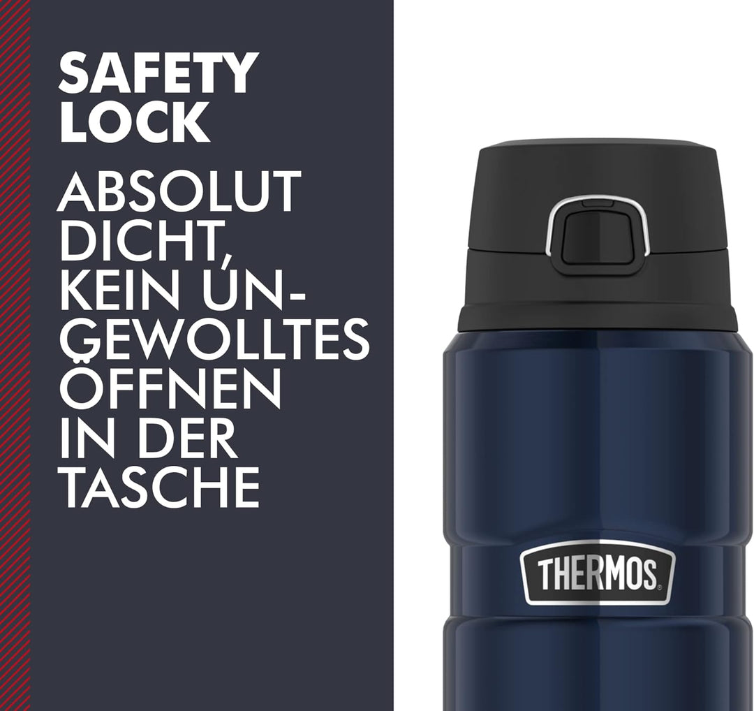Thermos Stainless King Bottle 0,70l, Midnight Blue, Thermosflasche aus Edelstahl, Safe Flow Lid, spü