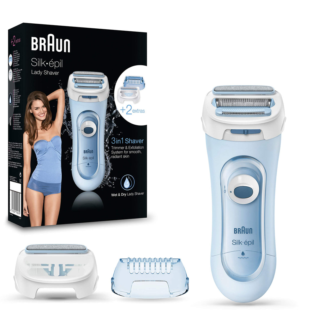 Braun Silk-épil Lady Shaver, Damenrasierer elektrisch, 3-in-1 Elektrischer Rasierer, Trimmer- und Pe