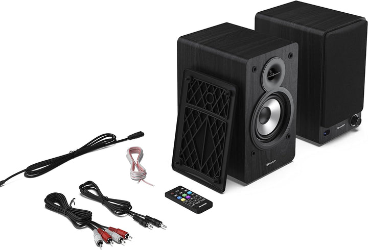 SHARP CP-SS30 2-Wege-Lautsprecher aktiv, 60 Watt (2x30 W) Holzgehäuse (Bluetooth 5.0, USB, Optisch,