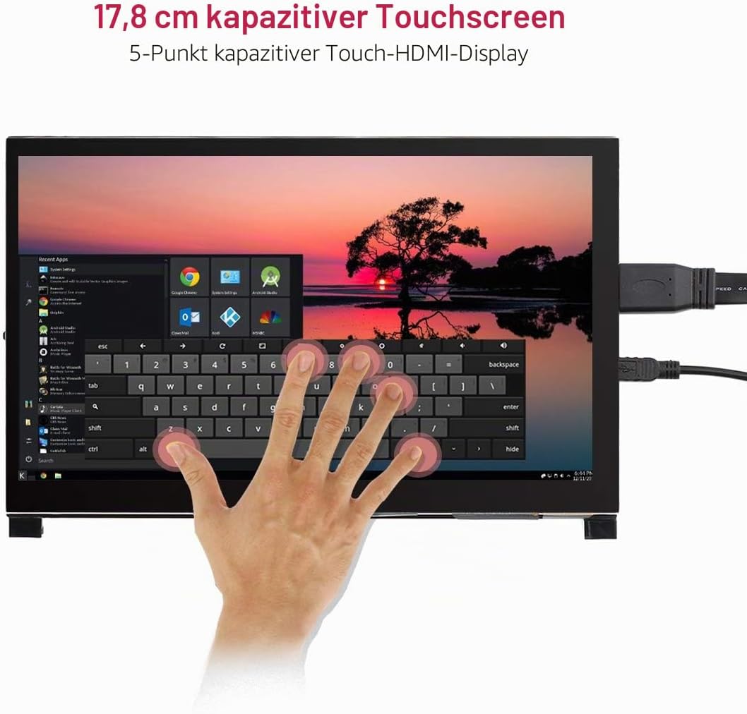 ELECROW Raspberry Pi Display, 7-Zoll 1024×600 Touchscreen Monitor Mini Bildschirm mit Propellerständ