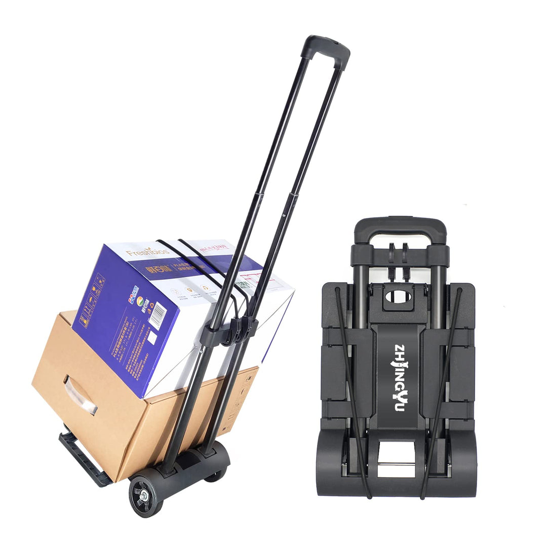 ZHJINGYU Sackkarre Klappbar, 35KG Transportkarre mit Teleskopstange, 2 Expanderseilen inklusive - Le