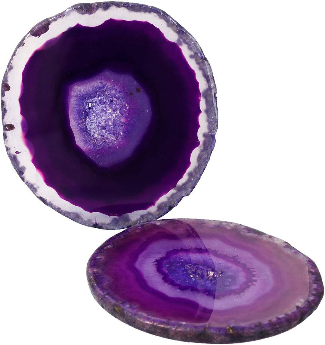 mookaitedecor 12 Stück Natürliche Geode Achat Scheiben, Rund poliert Achat Edelsteine Namen Karten f