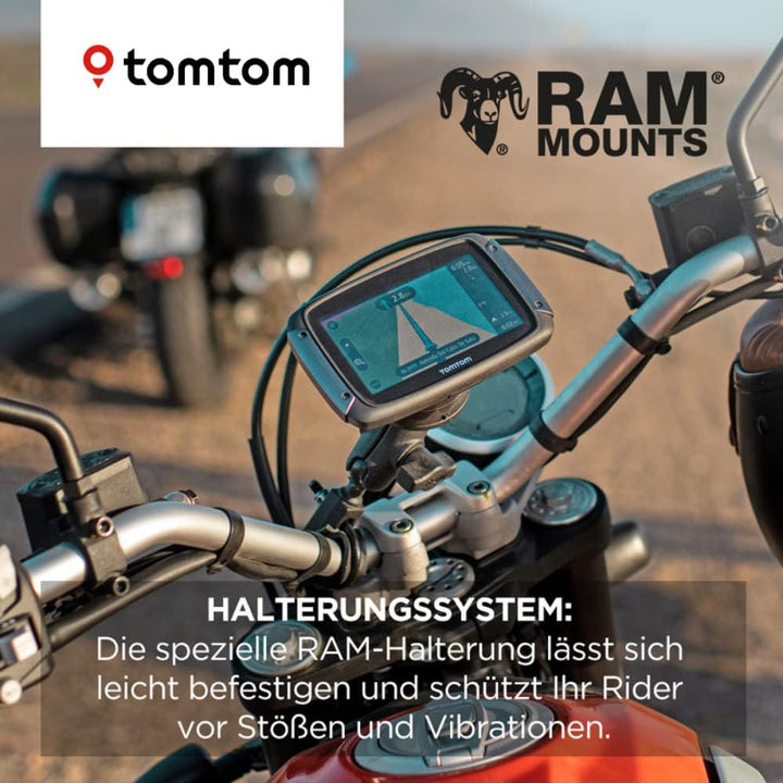 TomTom Motorrad Navi Rider 500 (4,3 Zoll, kurvige und bergige Strecken speziell für Motorräder, Stau