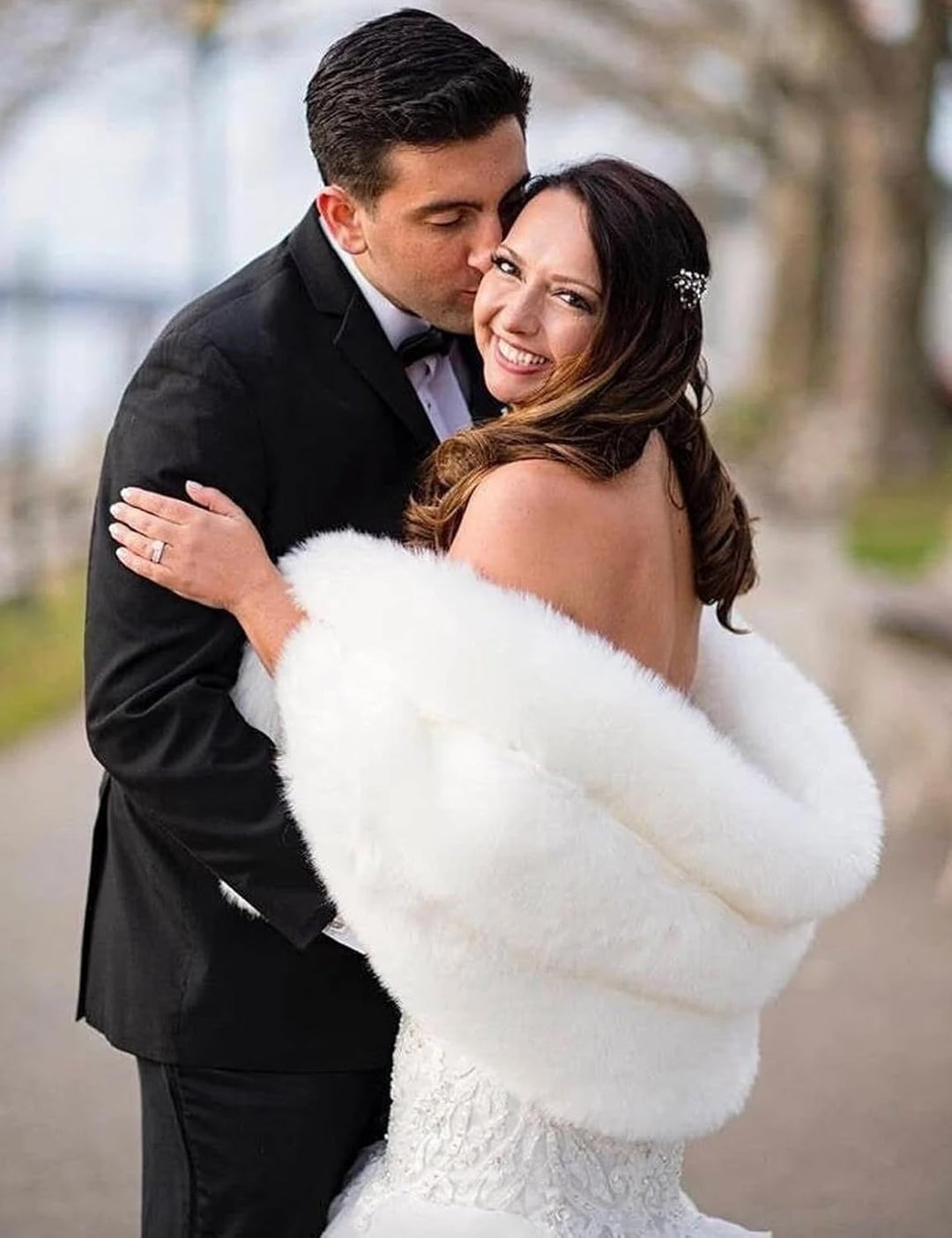 BEAUTELICATE Kunstpelz Stola Verdickung Stolen Schal Für Damen Braut Winter Hochzeit Abend Webpelz B