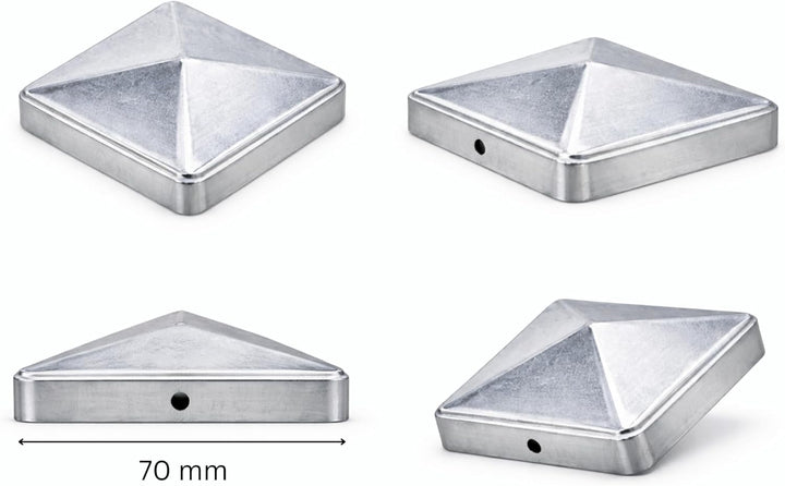 FeNau 10er Set Pfostenkappe 7x7 cm verzinkt - Pyramide Holzzaun Abdeckung inkl. 20 Schrauben Stahl,