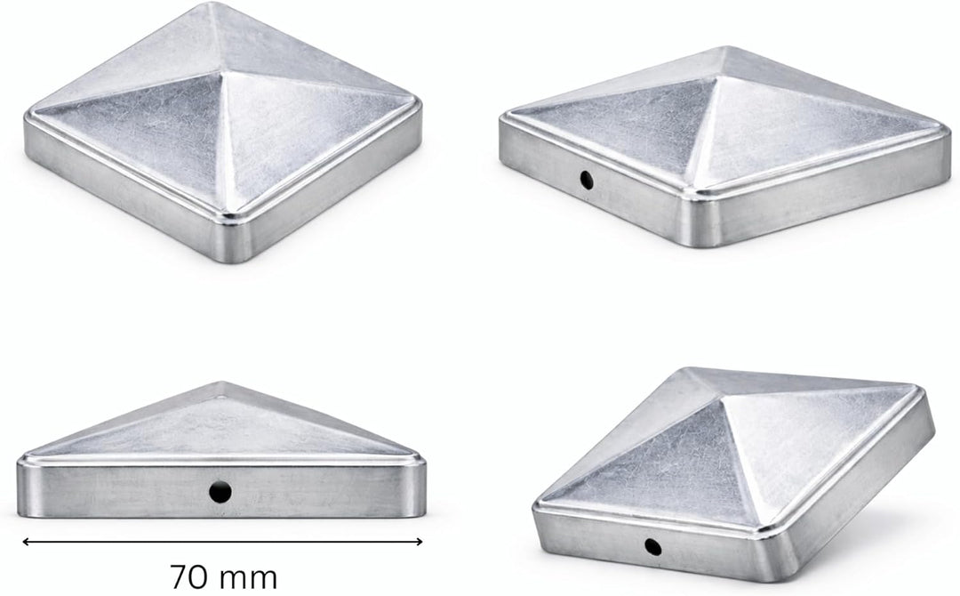 FeNau 10er Set Pfostenkappe 7x7 cm verzinkt - Pyramide Holzzaun Abdeckung inkl. 20 Schrauben Stahl,