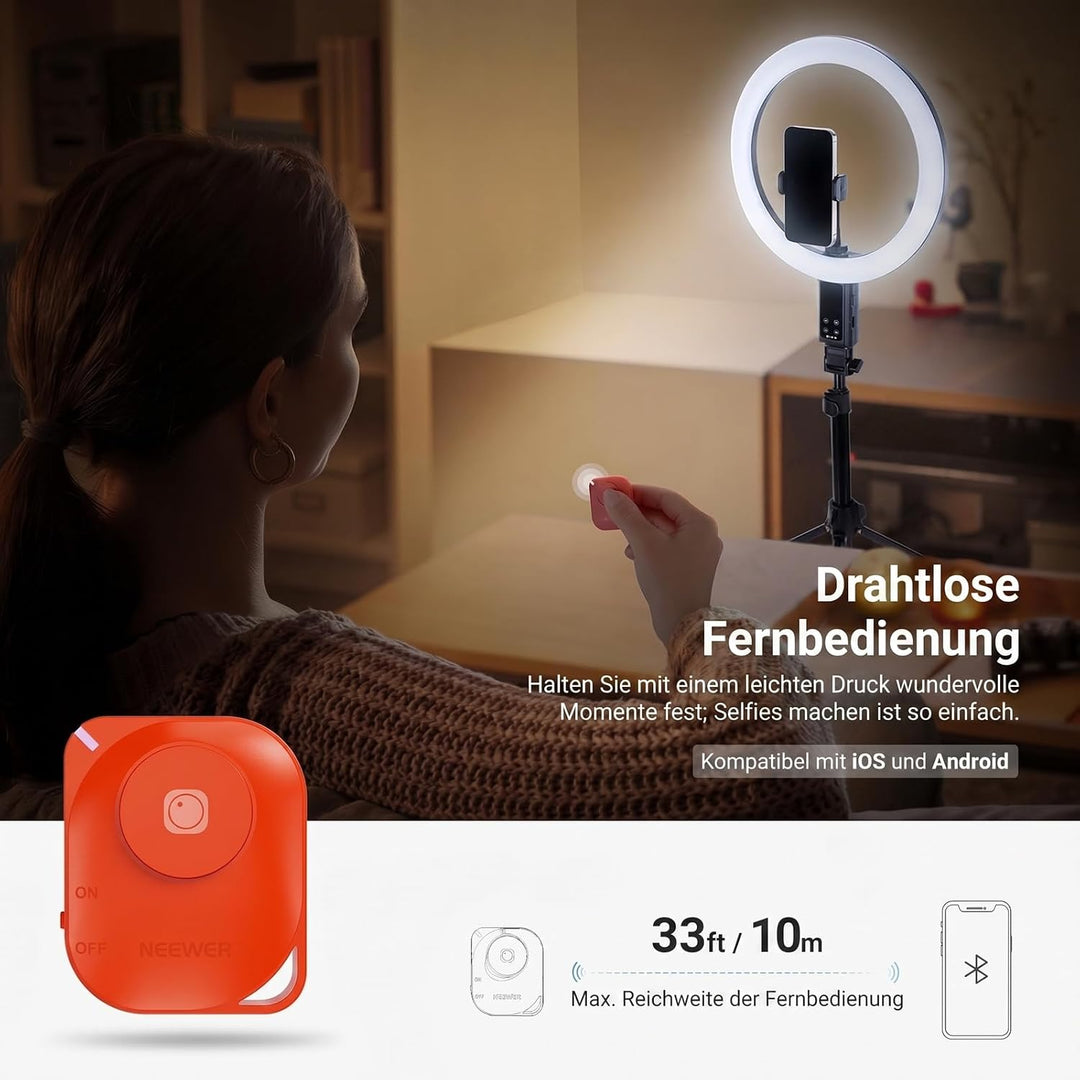 NEEWER 12" Selfie Ringlicht mit App Steuerung/Fernbedienung/Stativ, 3200mAh, zweifarbige LED, CRI 95