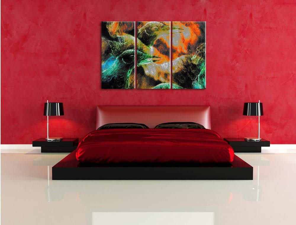 Pixxprint Vogel Phönix Collage als Leinwandbild | Grösse: 3 Teilig (120x80) | Wandbild| Kunstdruck |