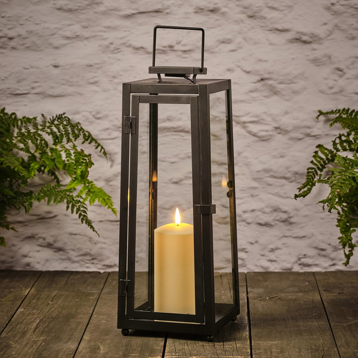 Lights4fun Schwarze Metall Solar Laterne mit LED-Kerze für draussen aussen wetterfest Outdoor Garten