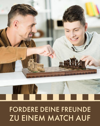 ChessEbook Schachspiel - Hochwertiges Schachbrett aus Holz - Chess Board Set klappbar - Schachbrett-