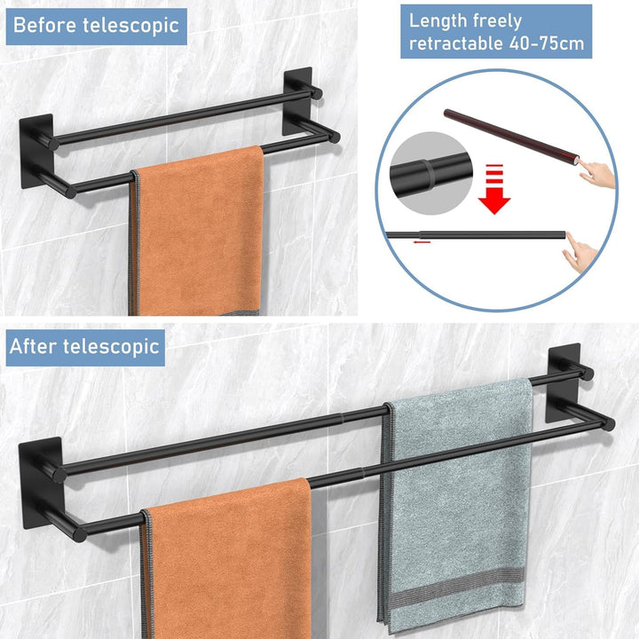 Handtuchhalter Verstellbar 40-75CM Ohne Bohren Doppelt Handtuchstange Selbstklebend Wandmontage 304