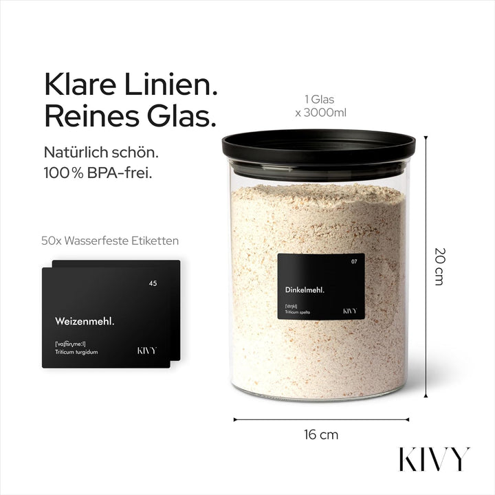 KIVY Grosses Vorratsglas mit transparenten Glasdeckel [3000ml] Luftdichtes - für Waschmittel - Wasch
