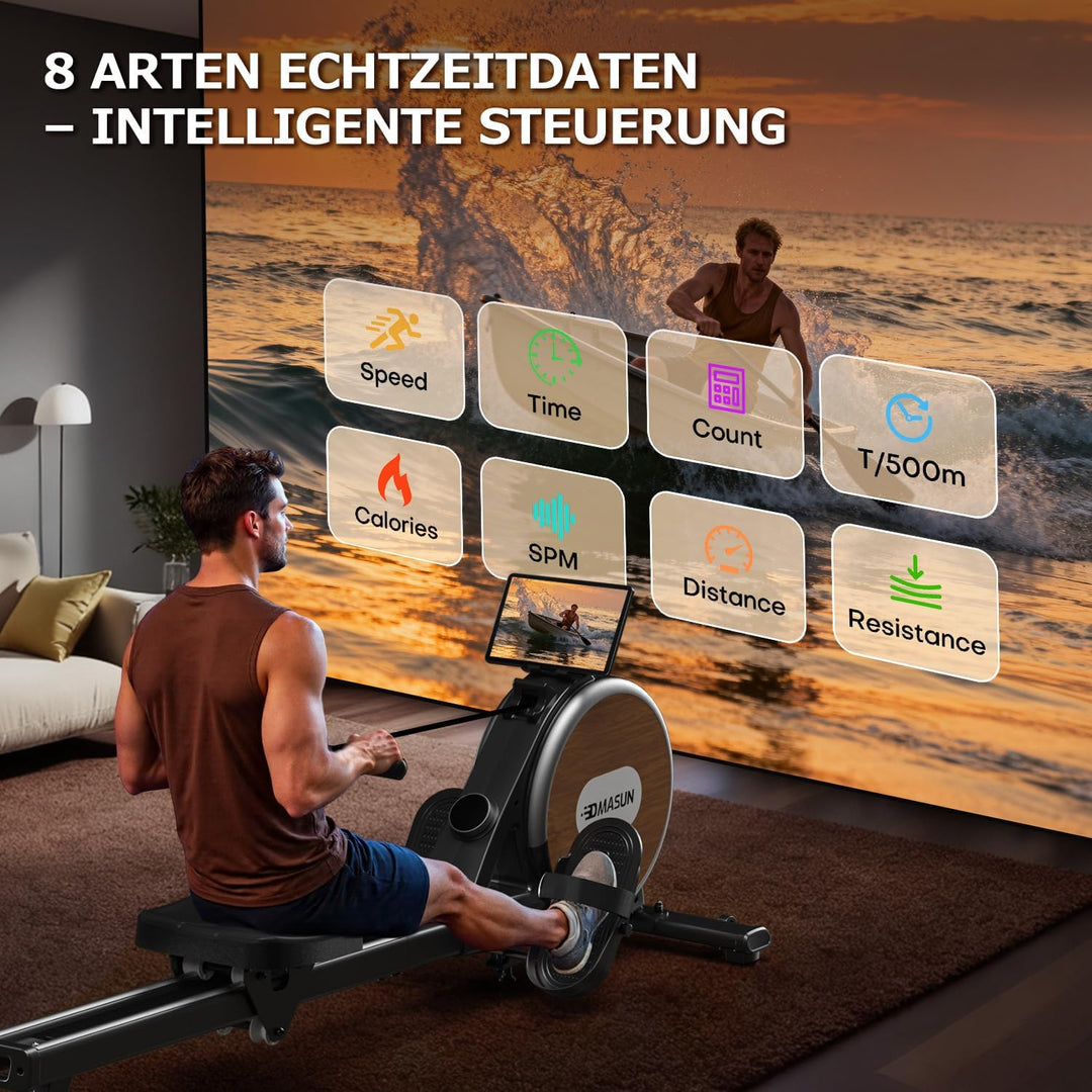 [2026 Neu] Rudergerät für Zuhause, DMASUN Magnetisches Rudergerät mit Upgrade Doppel-Slide-Rails, AP