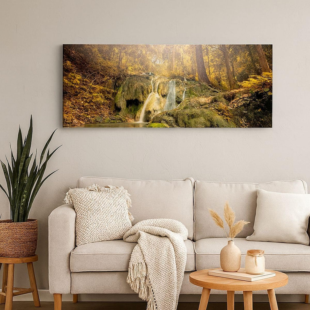 Wandbilder Dekoration Wohnzimmer Wald Wasserfall Natur Umwelt Panorama Bilder auf Leinwand 120x50cm