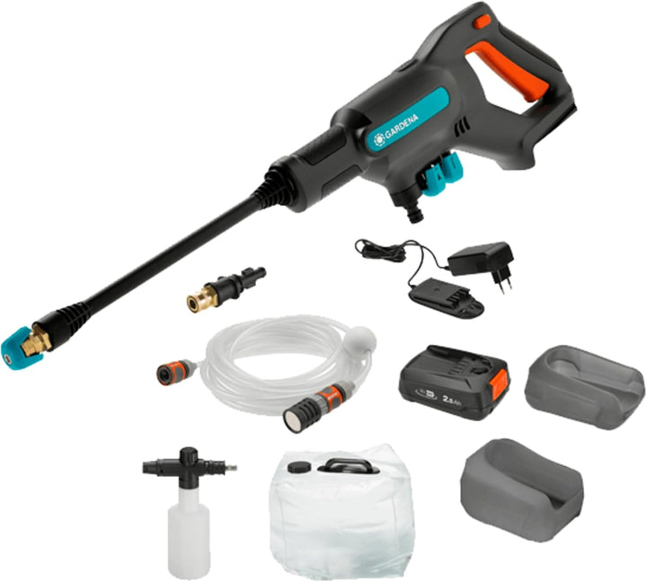 Gardena Akku-Mitteldruckreiniger AquaClean 24/18V P4A Premium Set: Akku-Reiniger mit voller Ausstatt